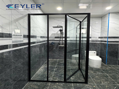 Cabin phòng tắm kính khung inox Keyler với thiết kế lùa góc 90 độ và 135 độ giúp tối ưu không gian